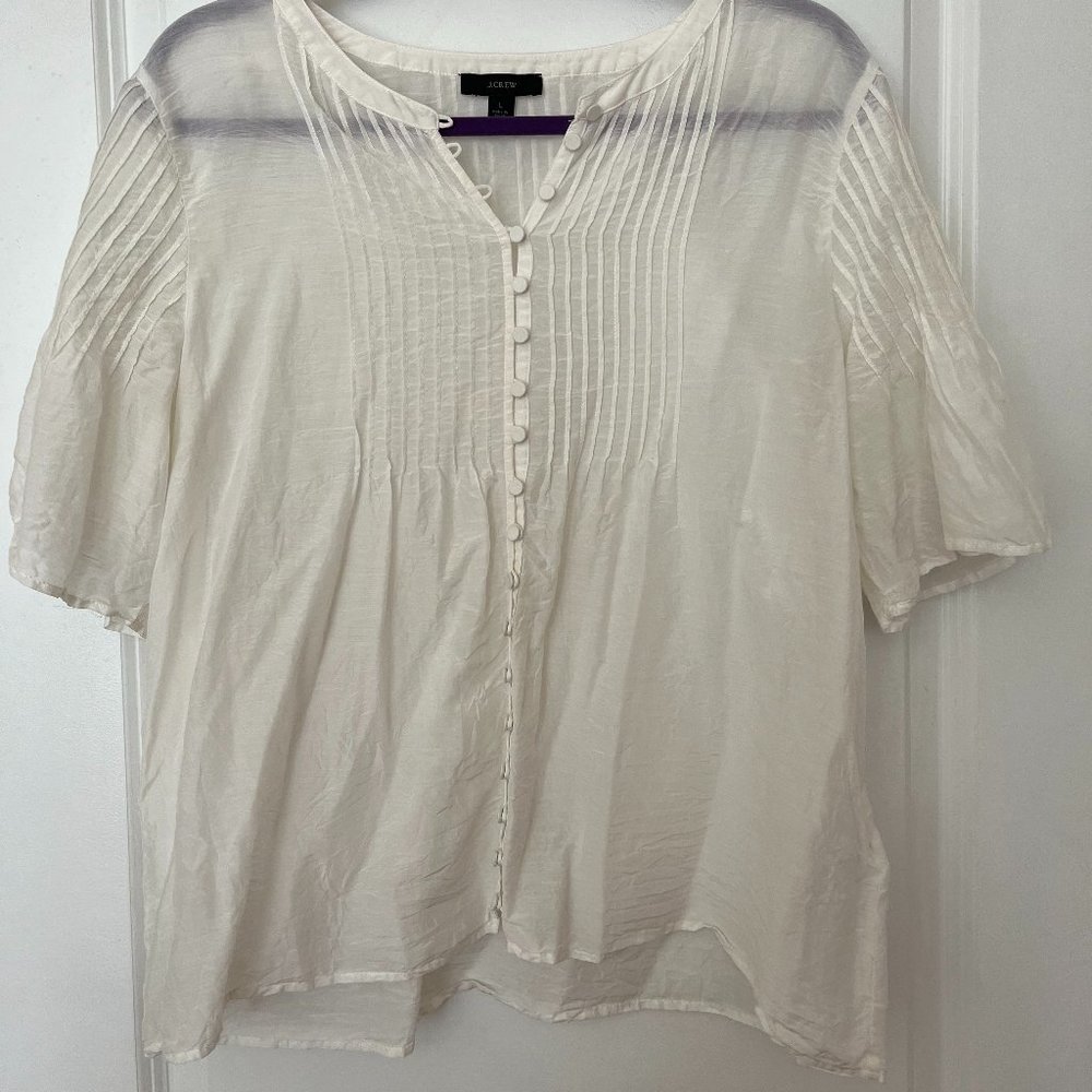 JCrew Silk cotton voile pintuck top in white size L
